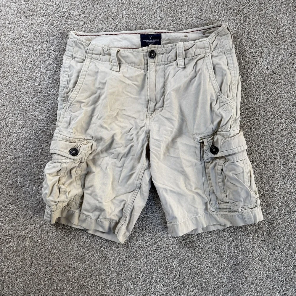 Y2K American Eagle Outfitters Baggy Cargo Shorts Mens 30 Beige Classic Casual